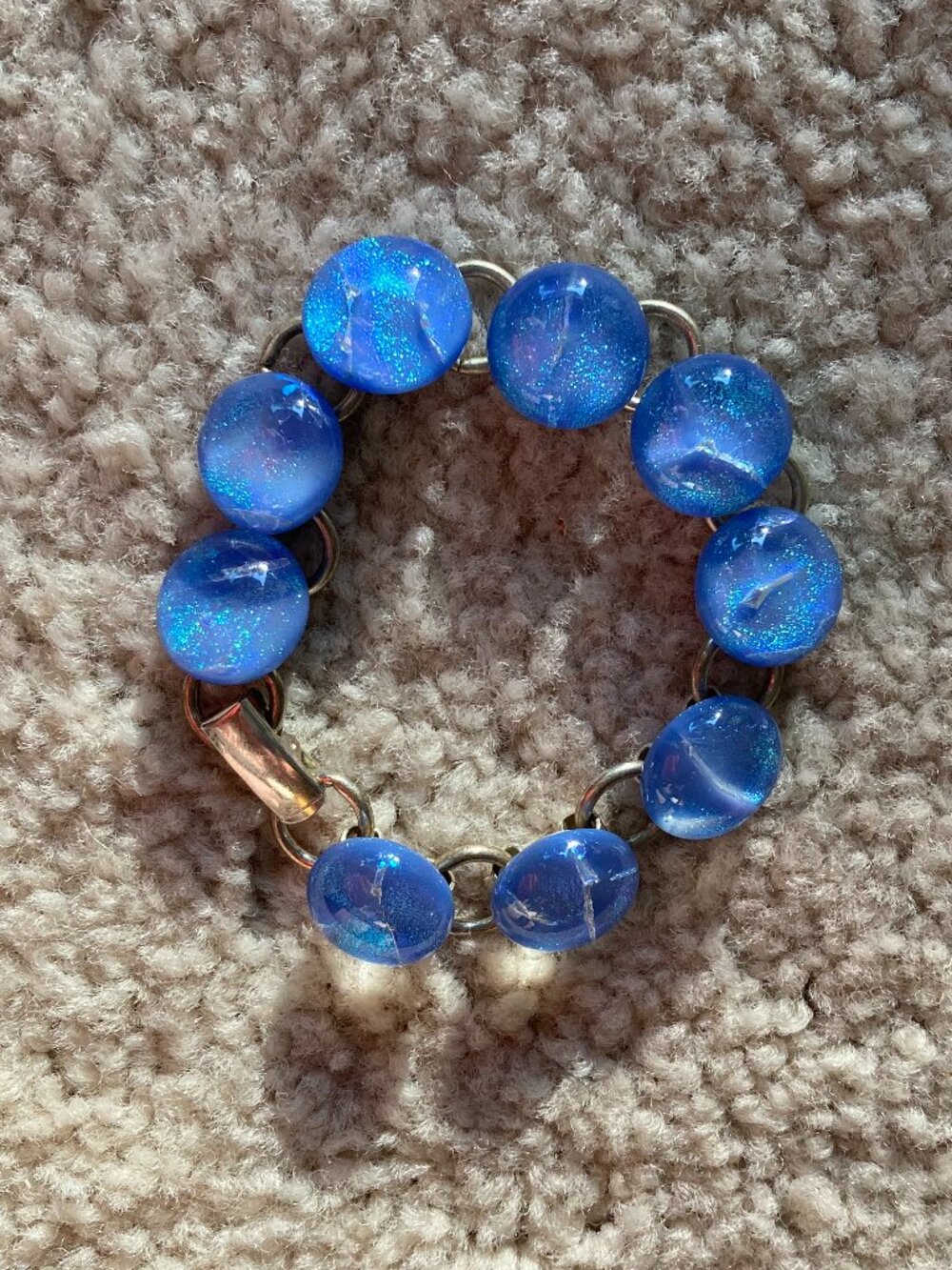 Blue Fused Dichroic Glass Cabochons Bracelet